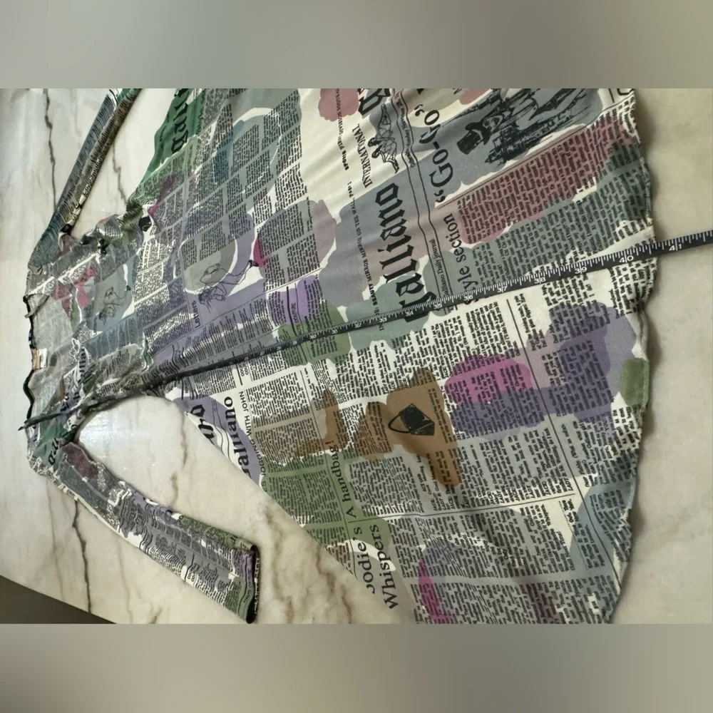 Galliano Vintage Pastel Newspaper Print Long Sleeve Dress - Picture 9 of 16